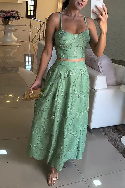 Completo con Top Cami Ricamato e Gonna Lunga con Vita Elasticizzata