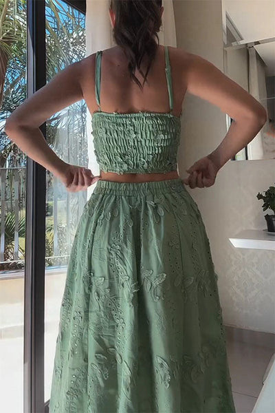 Completo con Top Cami Ricamato e Gonna Lunga con Vita Elasticizzata