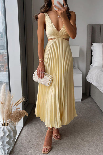 EVA™ | Sleeveless Pleated Maxi Dress with Cut-Out Waist