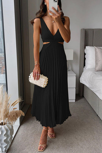 EVA™ | Sleeveless Pleated Maxi Dress with Cut-Out Waist