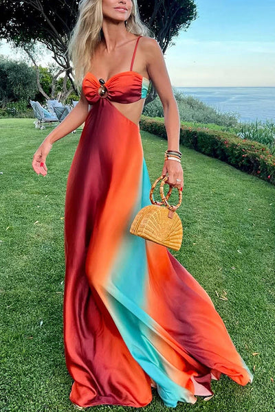 Abito Lungo Flowy con Effetto Ombre e Dettaglio Cut-Out