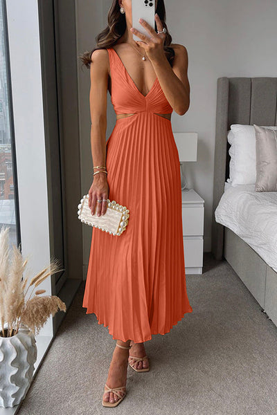 EVA™ | Sleeveless Pleated Maxi Dress with Cut-Out Waist