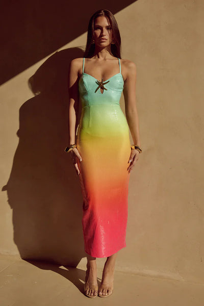 Abito Midi con Paillettes e Spilla a Stella Marina