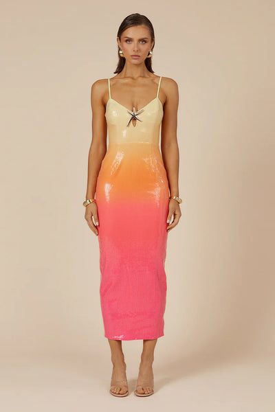 Abito Midi con Paillettes e Spilla a Stella Marina