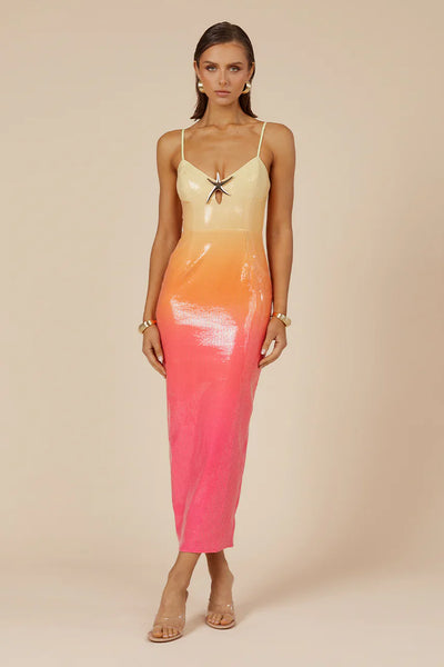 Abito Midi con Paillettes e Spilla a Stella Marina
