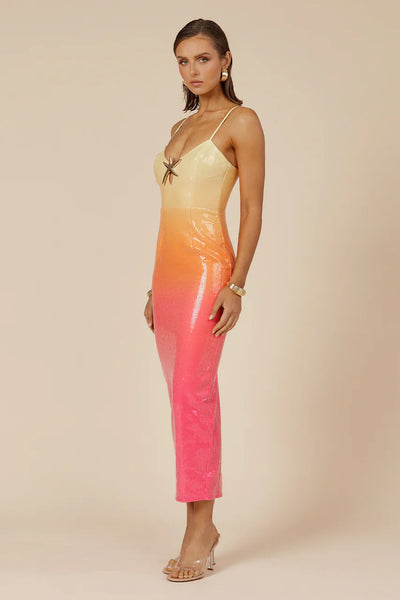 Abito Midi con Paillettes e Spilla a Stella Marina