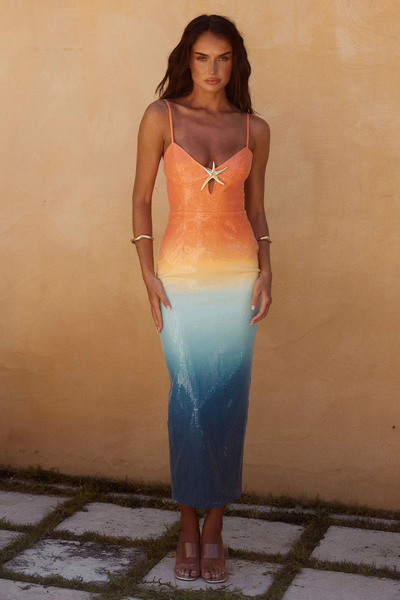 Abito Midi con Paillettes e Spilla a Stella Marina