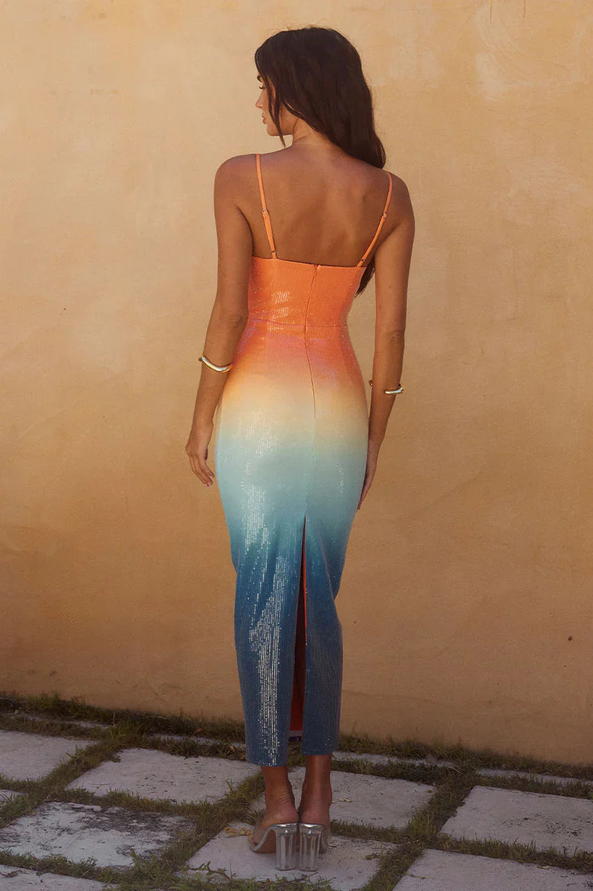 Abito Midi con Paillettes e Spilla a Stella Marina