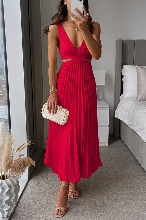 EVA™ | Sleeveless Pleated Maxi Dress with Cut-Out Waist