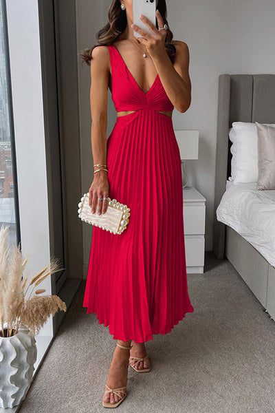 EVA™ | Sleeveless Pleated Maxi Dress with Cut-Out Waist